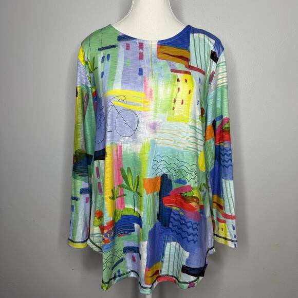 Jess & Jane Santorini Abstract Tunic Top Women’s Medium Long Sleeve USA - Picture 1 of 6